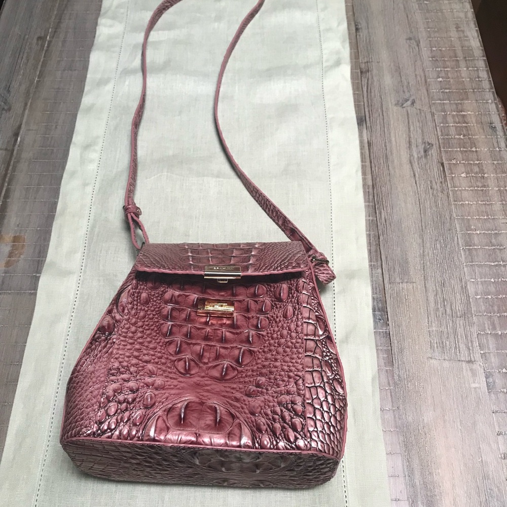 Brahmin Metallic Pink Crocodile-Embossed Crossbody Bag